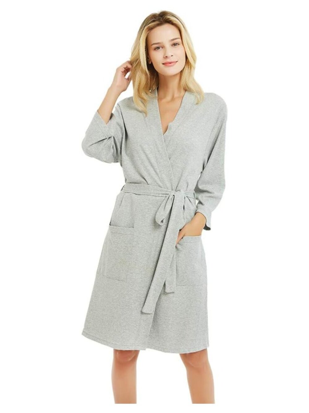 100% Cotton Kimono Robe Womens Lightweight 3/4 Sleeve Short Bathrobe Soft